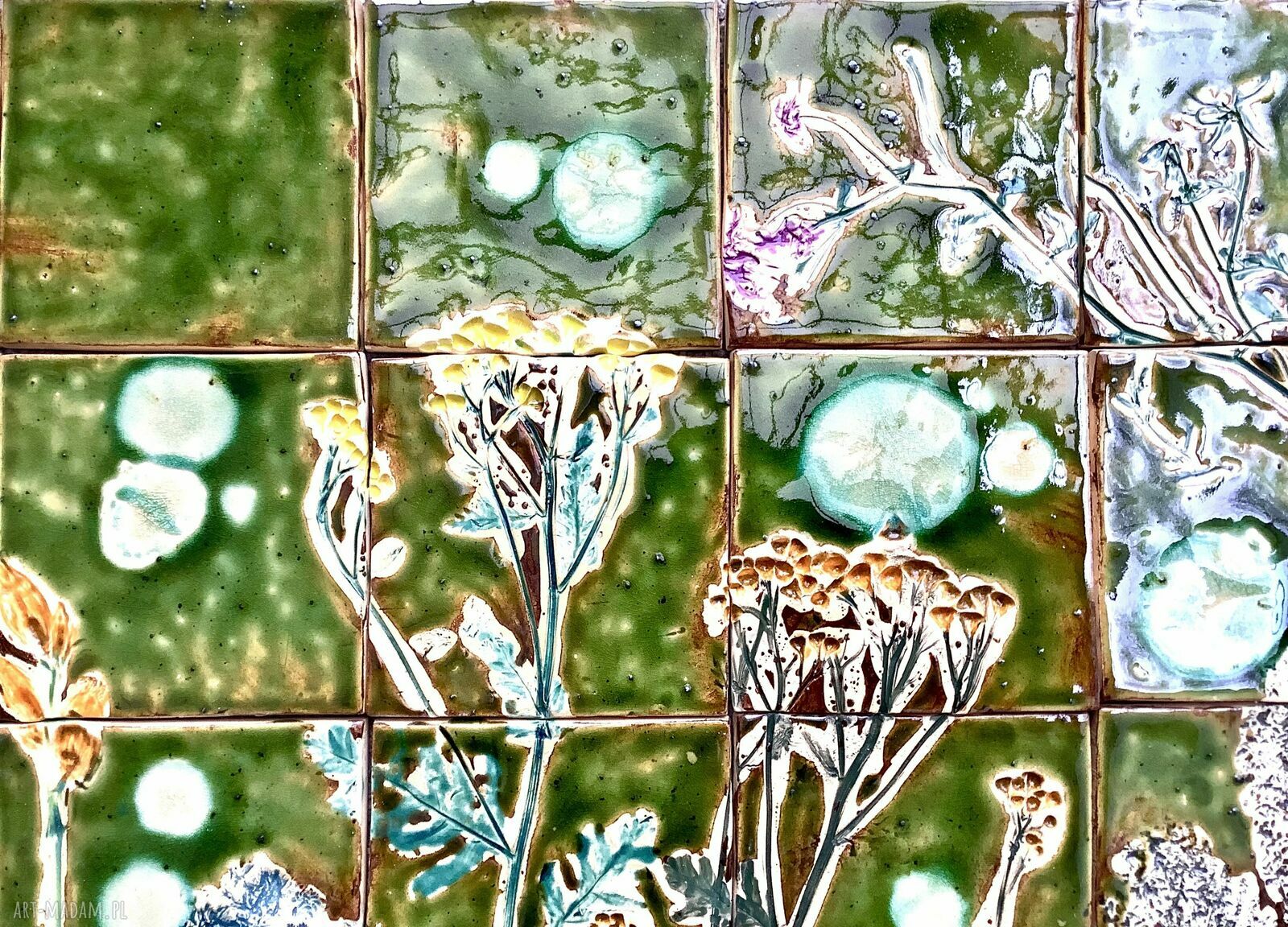Zestaw kafli ceramicznych „Lato” - ręcznie robiony roślinny panel na ścianę