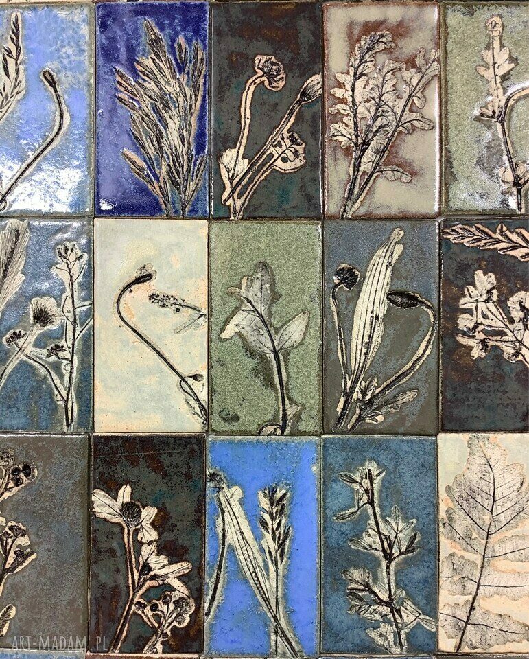 Zestaw kafli ceramicznych "Tajemniczy ogród XV" - roślinne kafle ścienne handmade