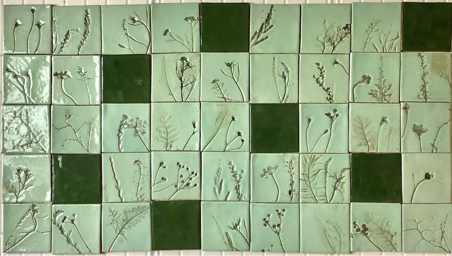 Kafle ceramiczne Herbarium III - zielone rośliny do ręcznie wykończonej ściany