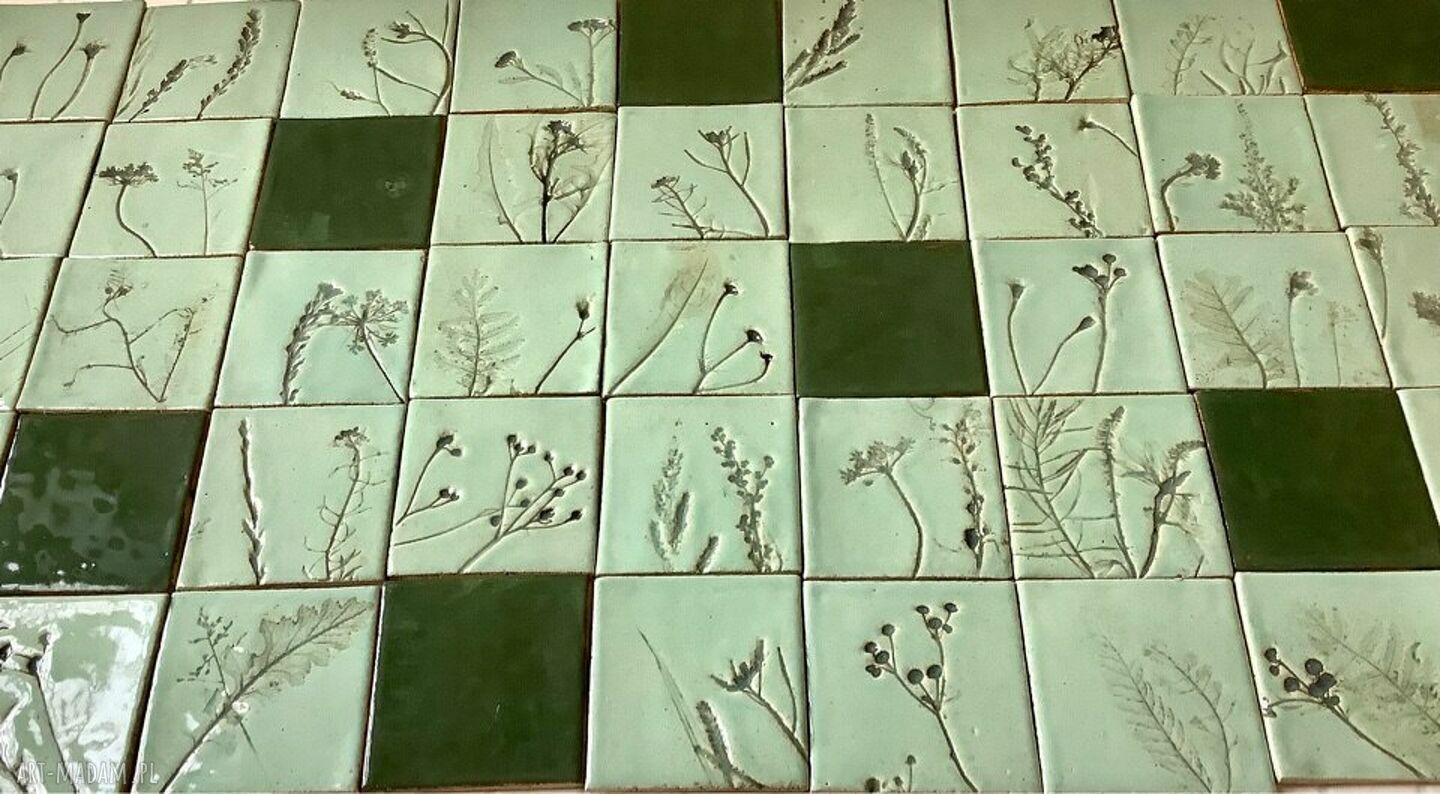 Kafle ceramiczne Herbarium III - zielone rośliny do ręcznie wykończonej ściany