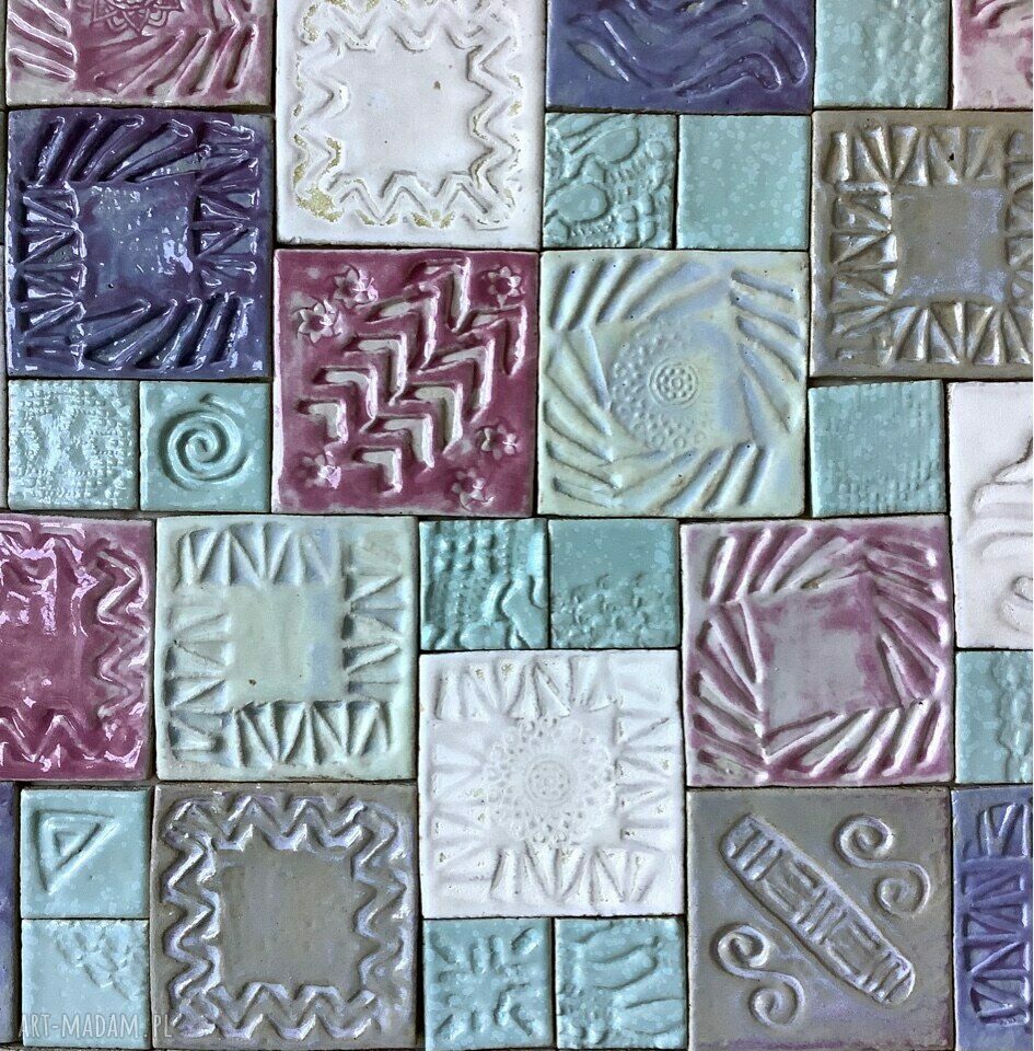 Zestaw kafli ceramicznych „Mięta i róż” - panel 51 x 51 cm
