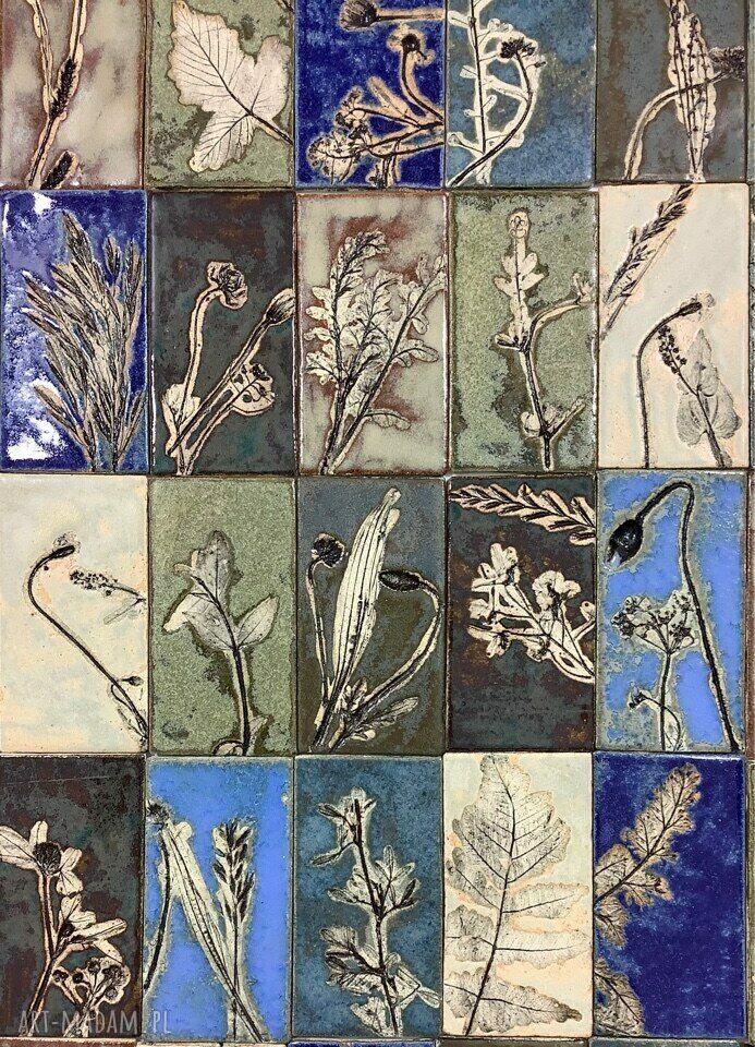 Zestaw kafli ceramicznych "Tajemniczy ogród XV" - roślinne kafle ścienne handmade