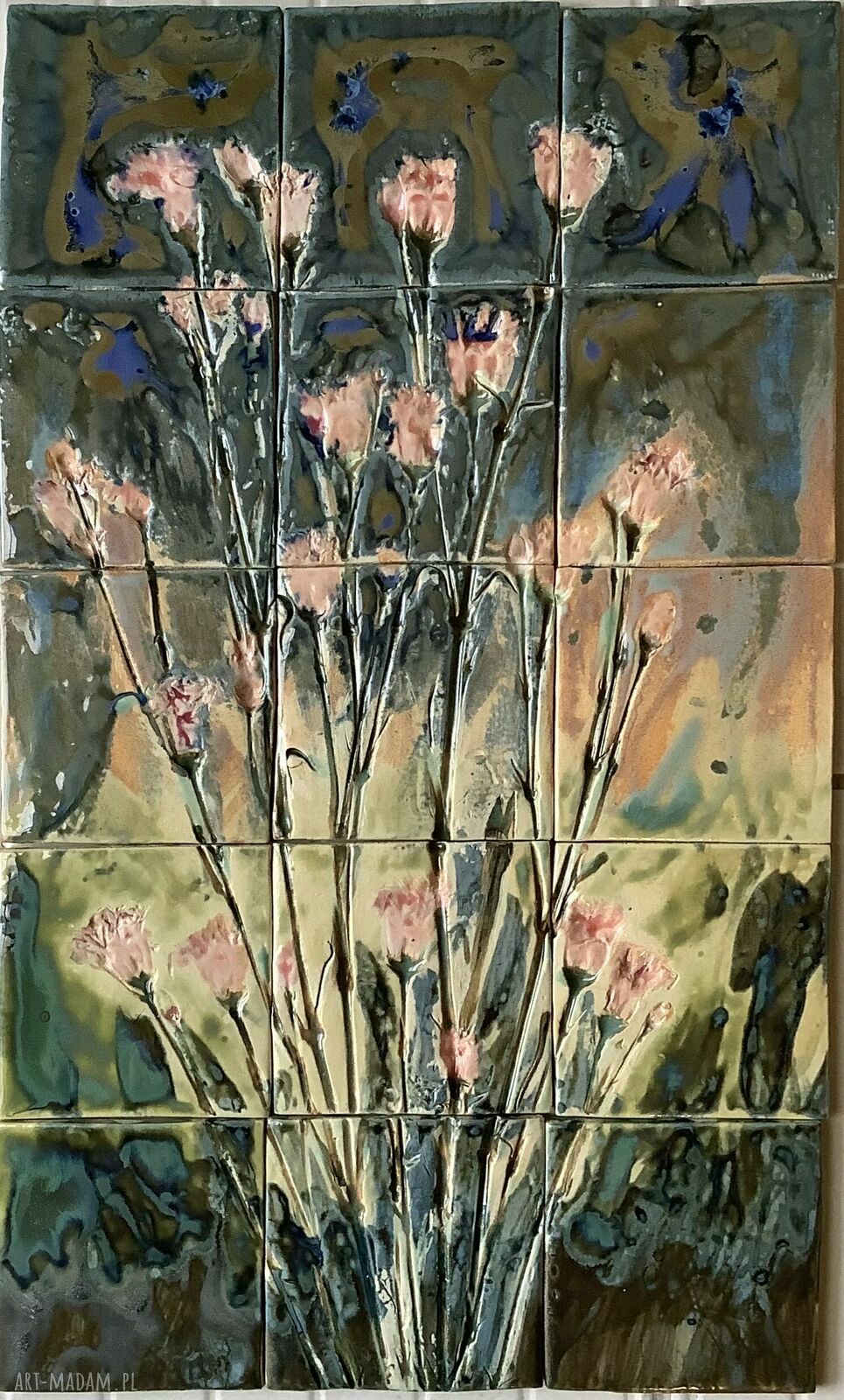 Zestaw kafli „Kwiaty” - ręcznie robiony panel dekor ceramiczny