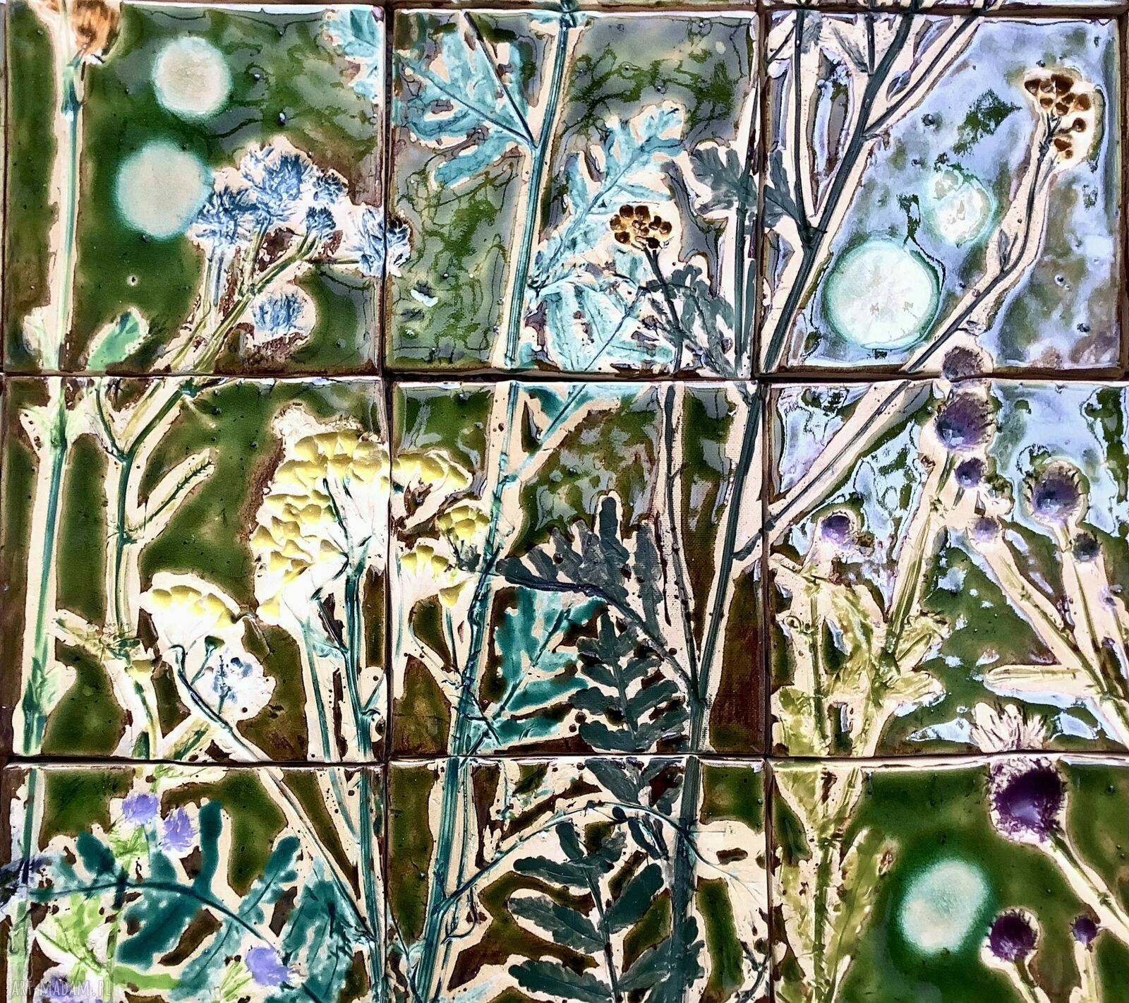 Zestaw kafli ceramicznych „Lato” - ręcznie robiony roślinny panel na ścianę