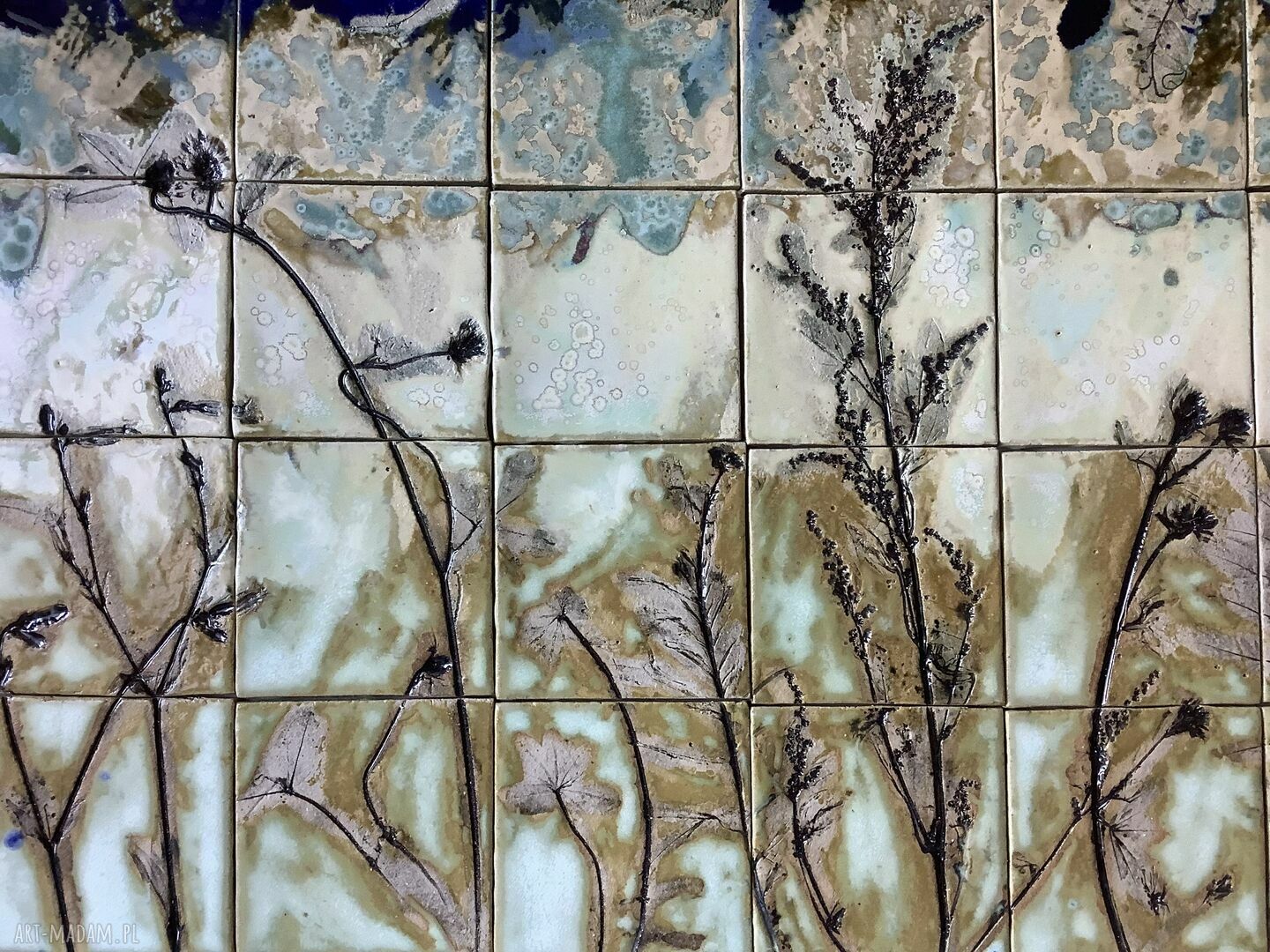 Panel ceramiczny „Wieczór nad jeziorem” - zestaw kafli ręcznie robionych