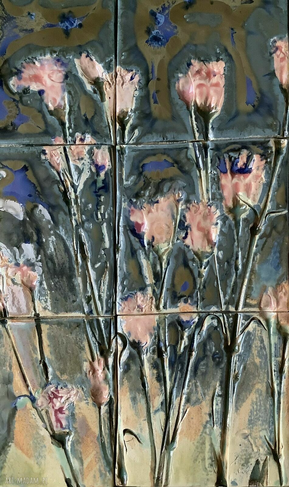 Zestaw kafli „Kwiaty” - ręcznie robiony panel dekor ceramiczny