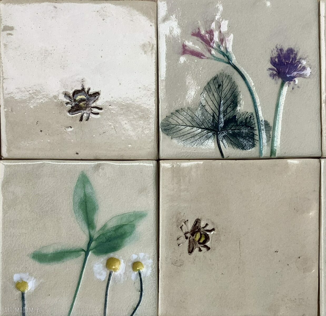 Kwietny zestaw kafli - ceramiczny panel ozdobny