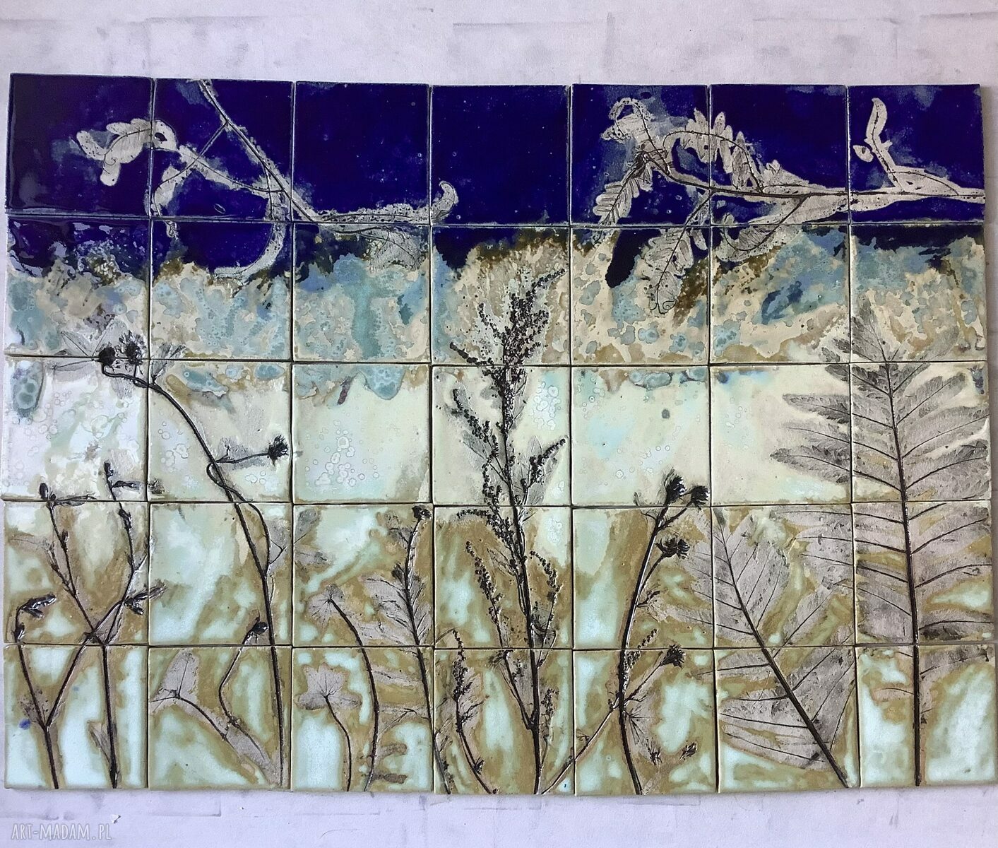 Panel ceramiczny „Wieczór nad jeziorem” - zestaw kafli ręcznie robionych