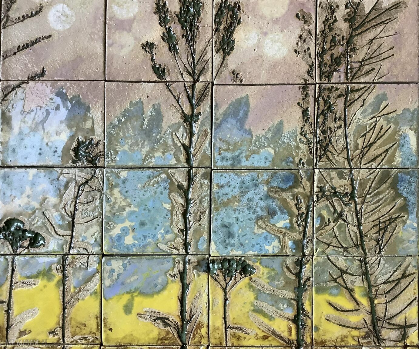 Zestaw kafli ceramicznych „Słoneczny ogród” - panel ścienny z odciskami roślin