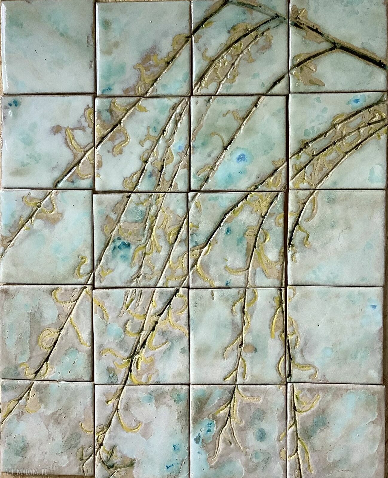 Zestaw kafli „Wierzba” - dekoracja ścienna z ceramiki handmade 60 x 50 cm