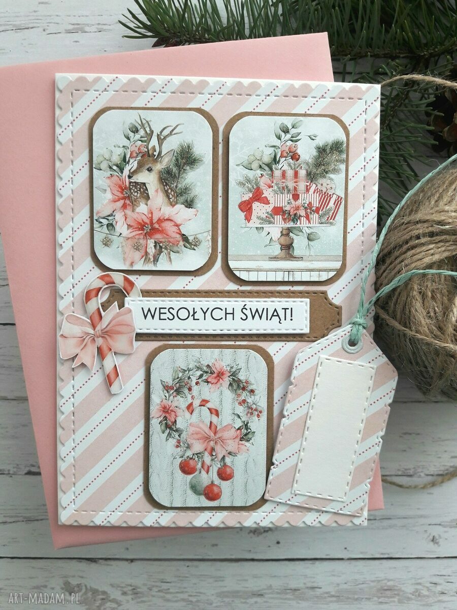 Zestaw 3 kartek świątecznych z efektem 3D - rękodzieło scrapbookowe