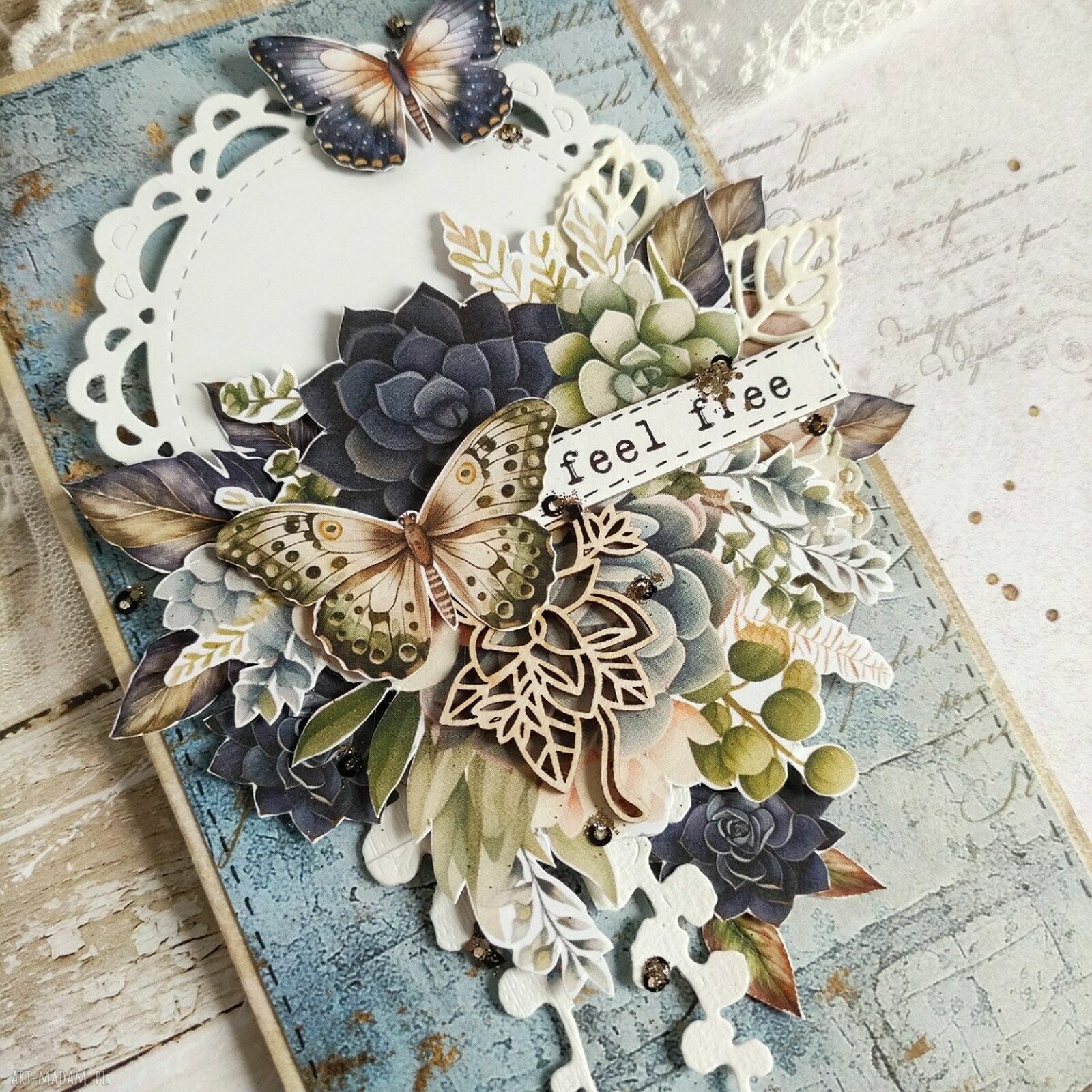 Zestaw kartek ślubnych Akwarela - koronka i kwiaty (2 szt., 10x20 cm)