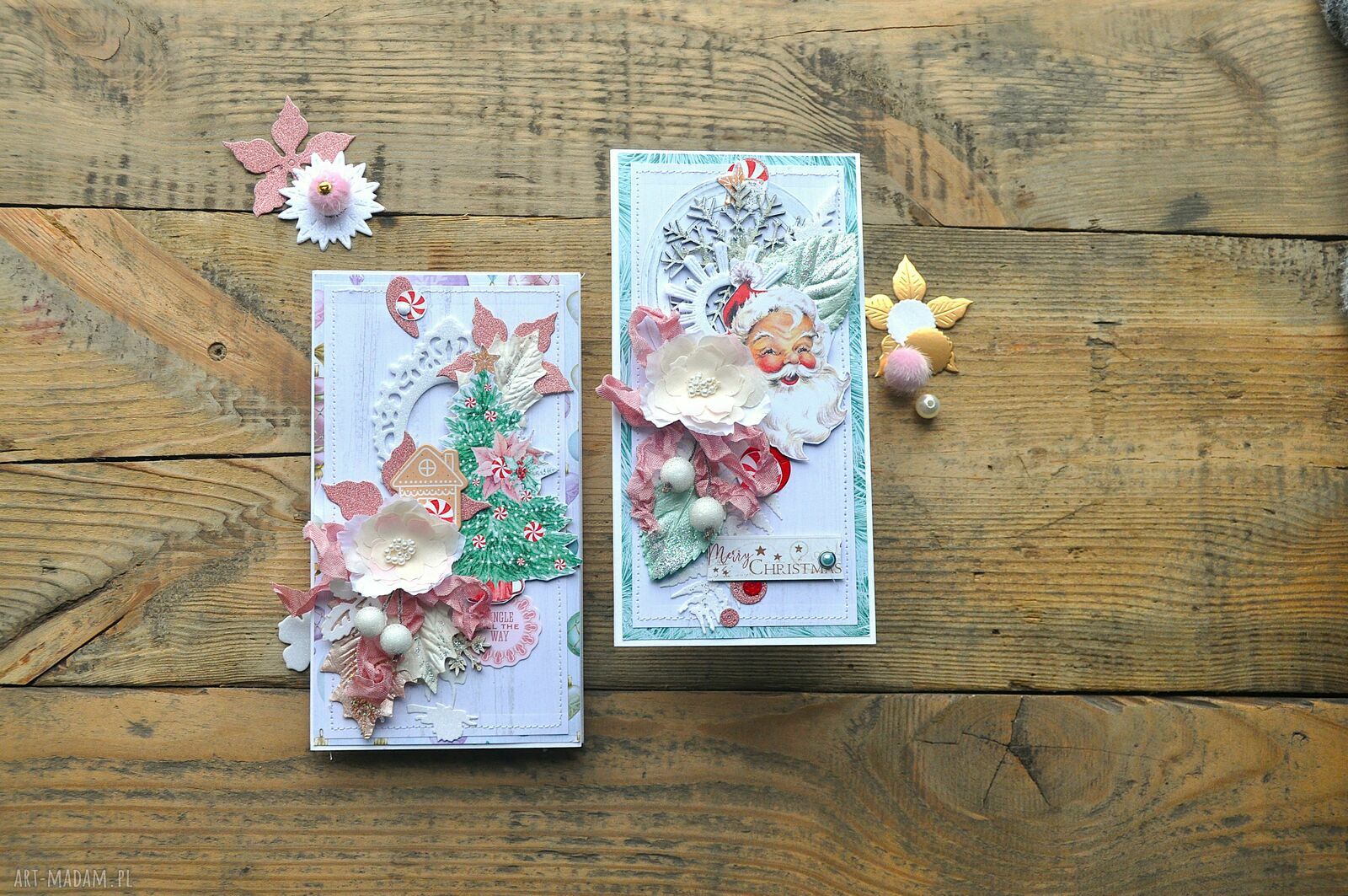 Zestaw 2 kartek świątecznych na Boże Narodzenie - handmade scrapbooking