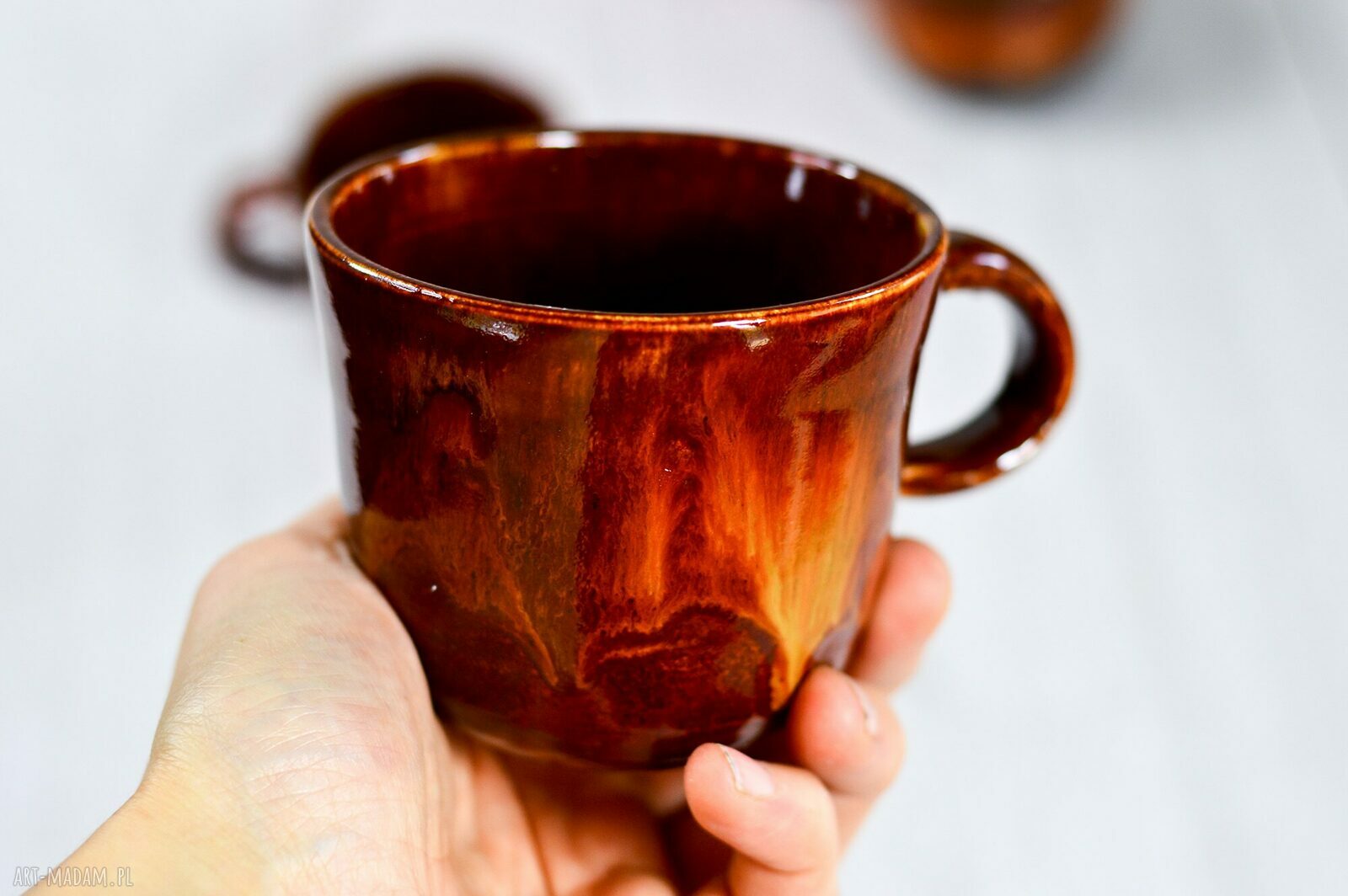 Zestaw kawowy espresso - 2 kubki plus czarka ogniste (ceramika handmade)