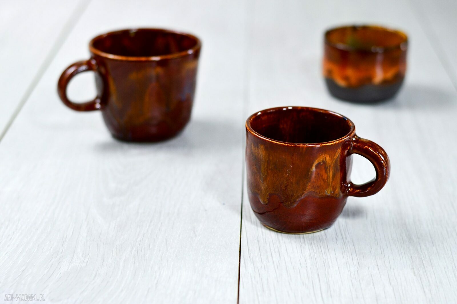 Zestaw kawowy espresso - 2 kubki plus czarka ogniste (ceramika handmade)