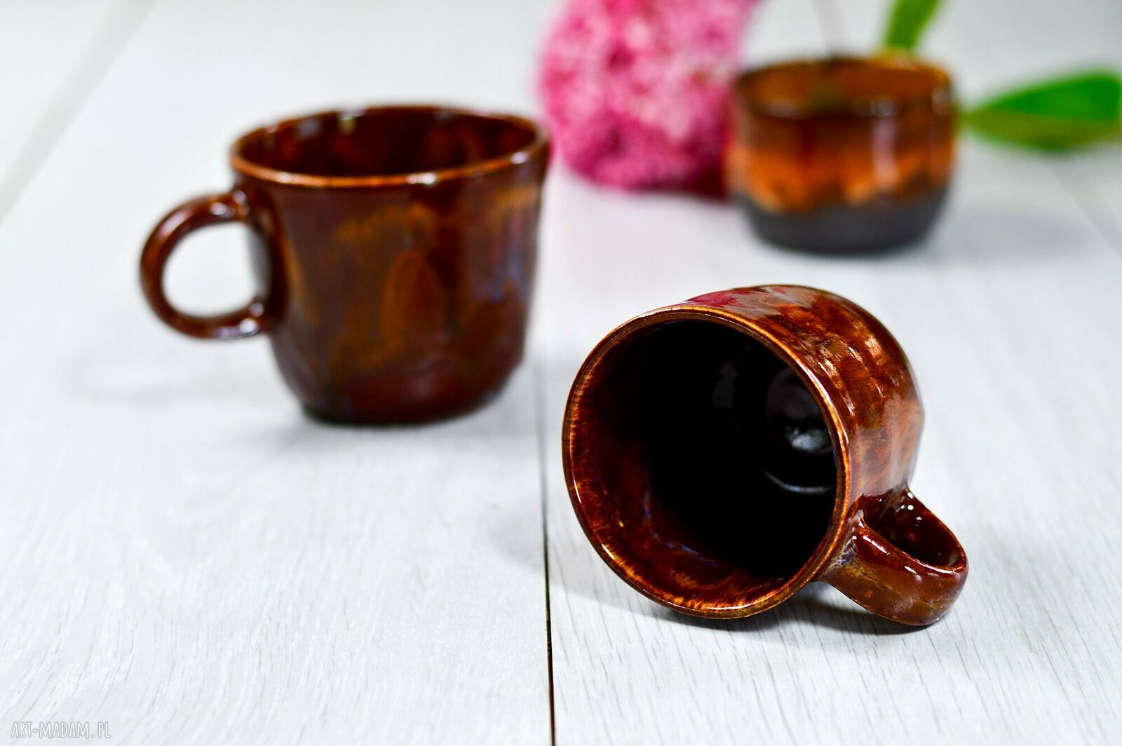 Zestaw kawowy espresso - 2 kubki plus czarka ogniste (ceramika handmade)