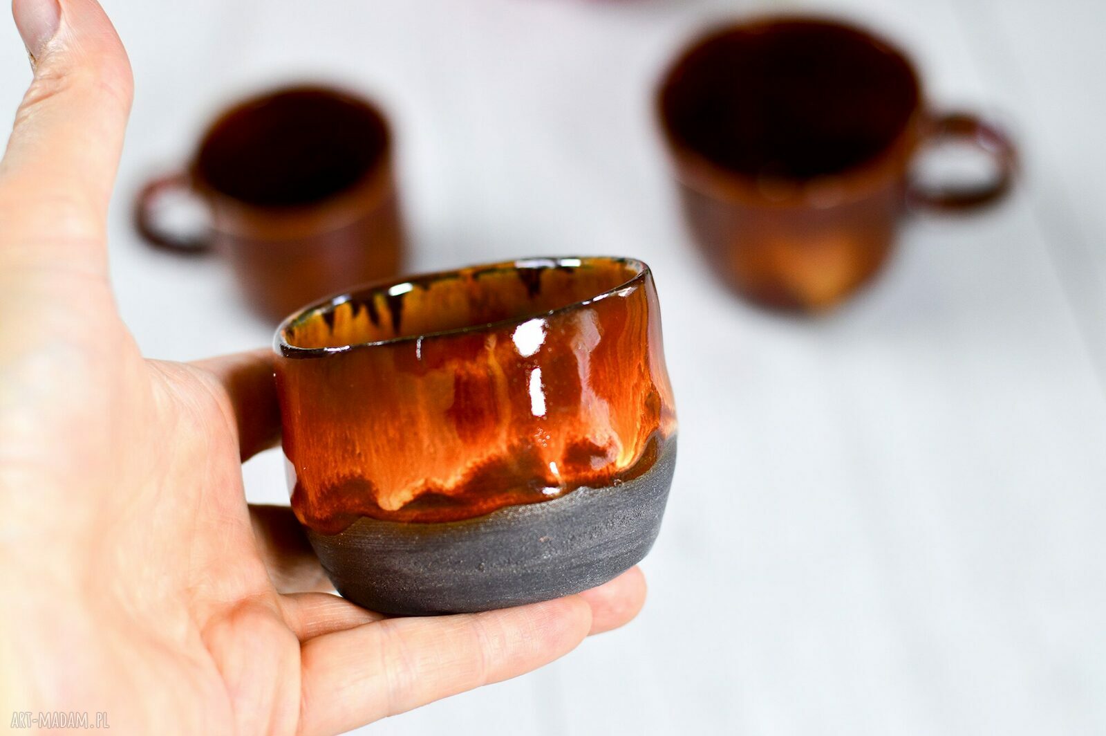 Zestaw kawowy espresso - 2 kubki plus czarka ogniste (ceramika handmade)