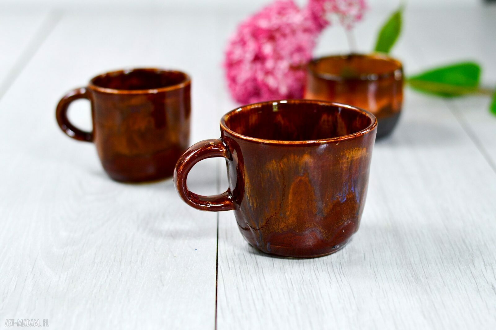 Zestaw kawowy espresso - 2 kubki plus czarka ogniste (ceramika handmade)
