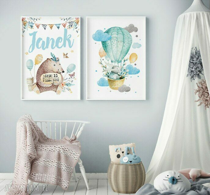 Metryczka Zestaw Kids #13 40x50 cm - turkusowo-biała dekoracja do pokoju dziecka