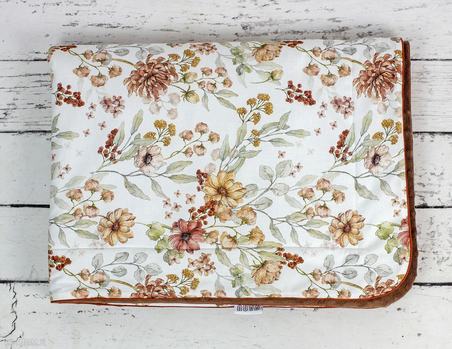 Zestaw kocyk i płaska poduszka Minky z imieniem - Vintage Flower