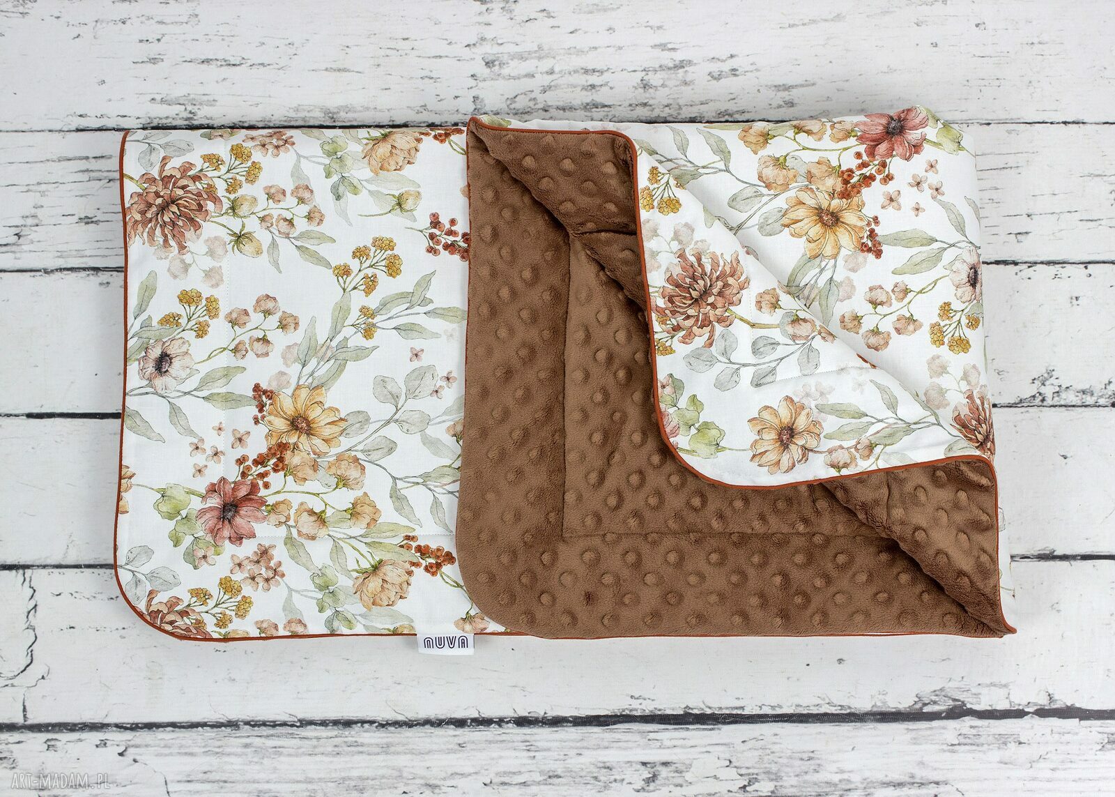 Zestaw kocyk i płaska poduszka Minky z imieniem - Vintage Flower