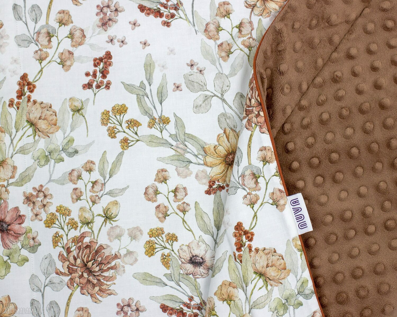 Zestaw kocyk i płaska poduszka Minky z imieniem - Vintage Flower
