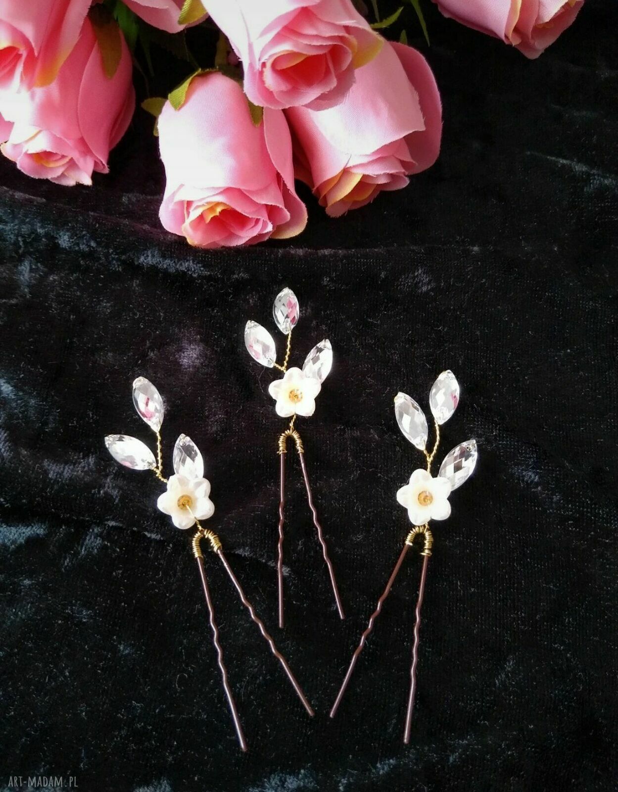 Zestaw ozdób do włosów handmade z kryształkami w kształcie łezki