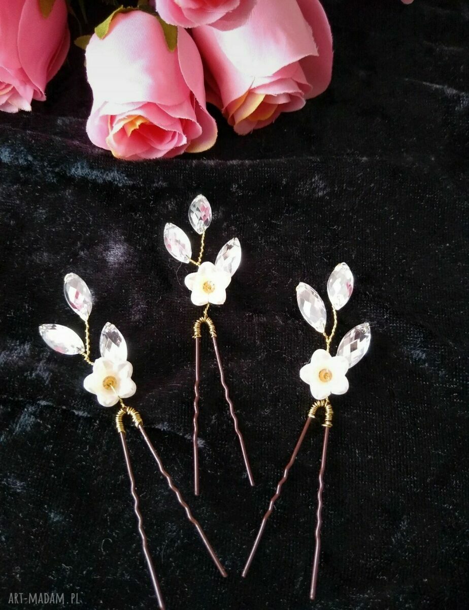 Zestaw ozdób do włosów handmade z kryształkami w kształcie łezki