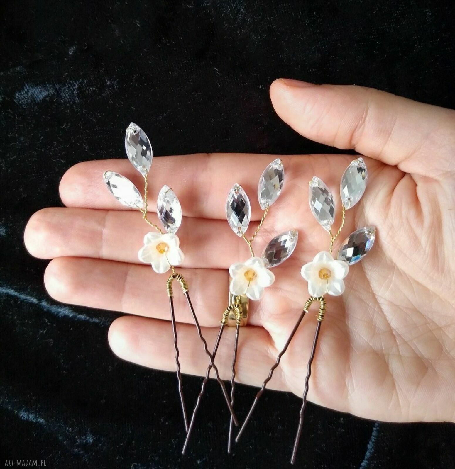 Zestaw ozdób do włosów handmade z kryształkami w kształcie łezki