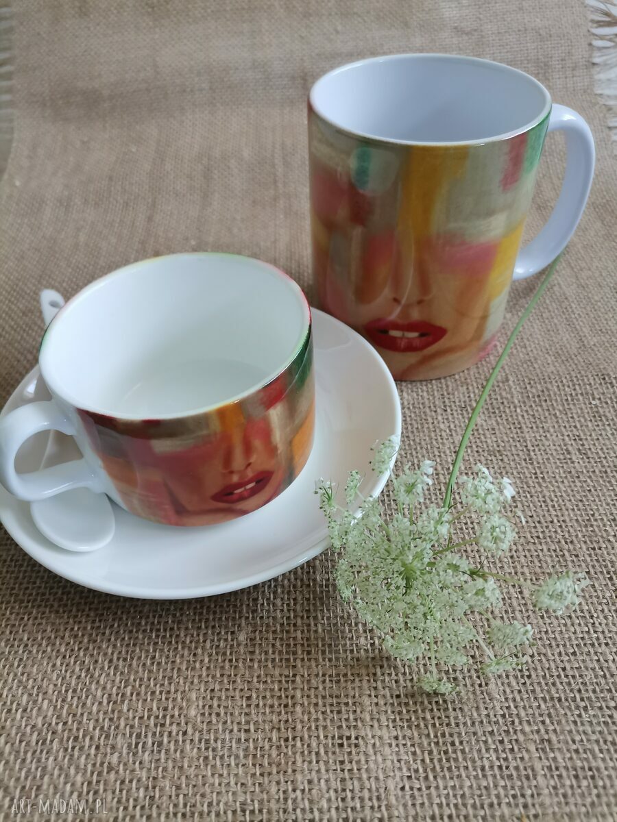 Wiśniowy zestaw kubek i filiżanka porcelanowa „Kolor Kobiety”