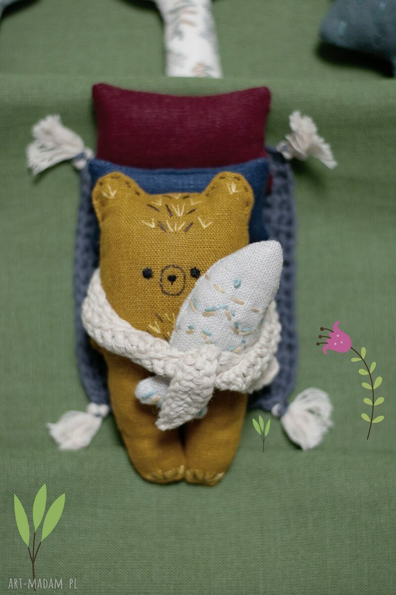 Miś handmade z lnu - zestaw Leśne zwierzątka (niedźwiedź brunatny)