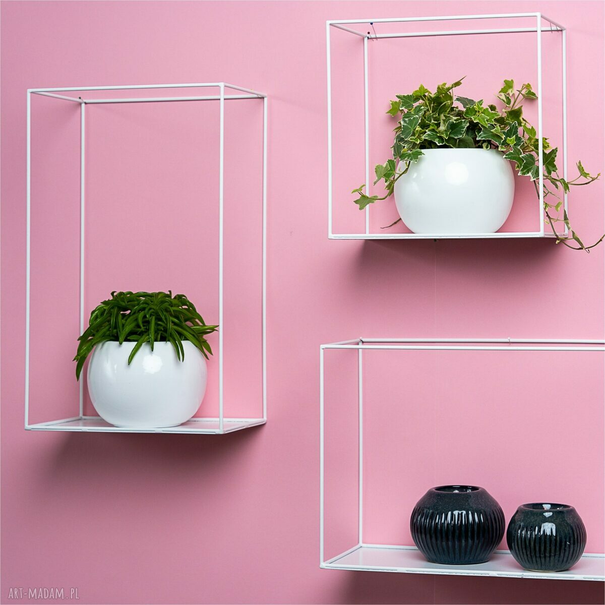 Zestaw 3 metalowych półek-kwietników w stylu loft - biały MODUŁ