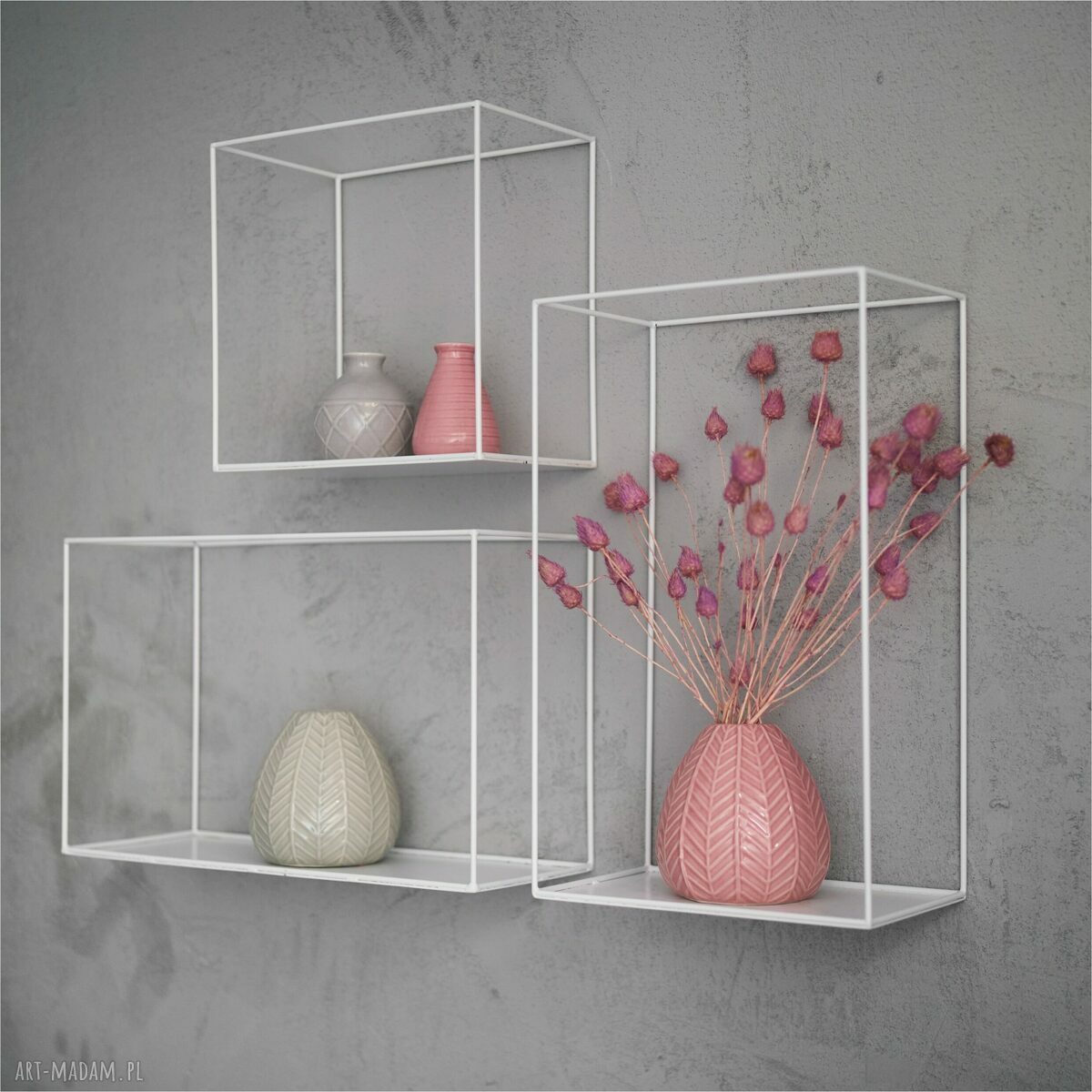 Zestaw 3 metalowych półek-kwietników w stylu loft - biały MODUŁ