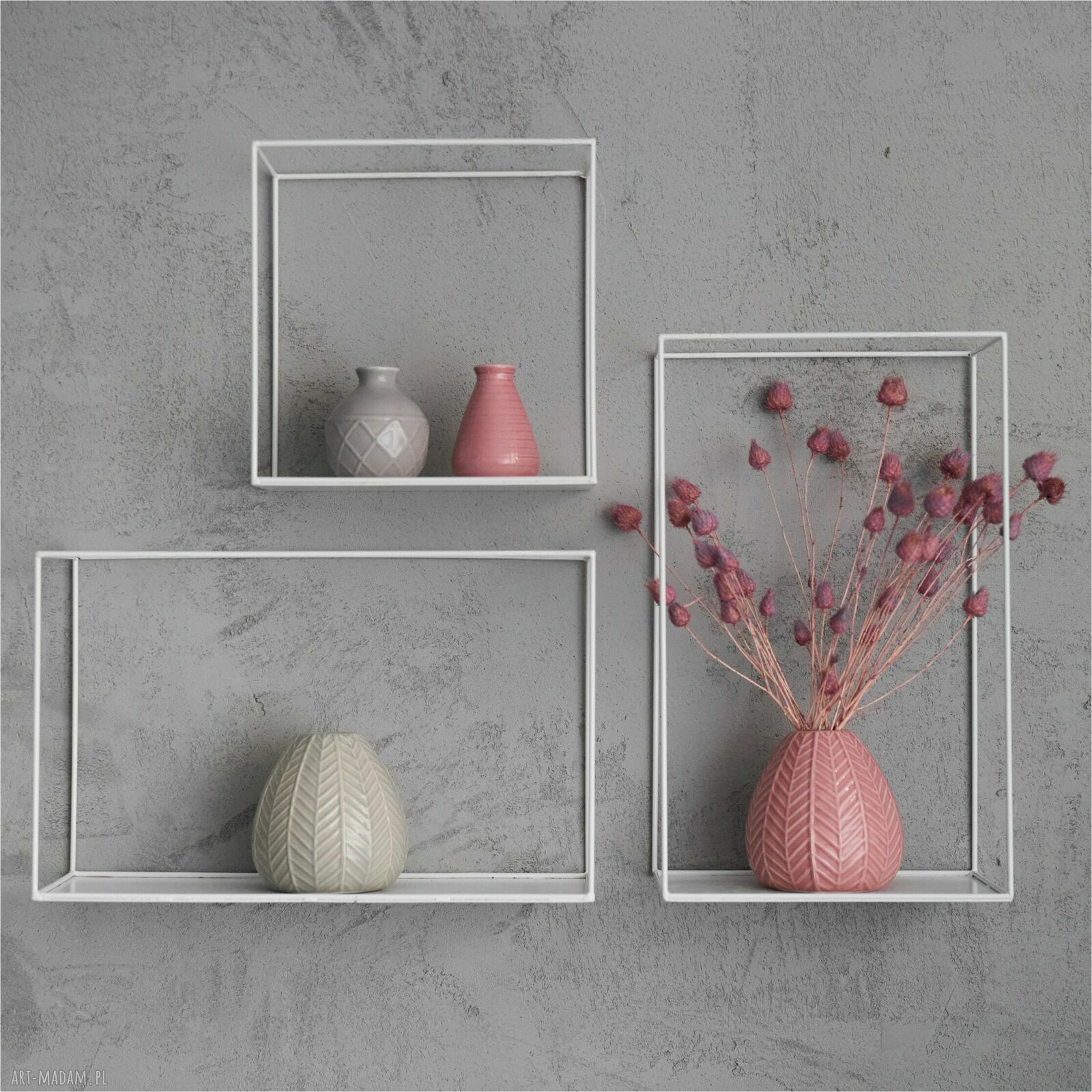 Zestaw 3 metalowych półek-kwietników w stylu loft - biały MODUŁ