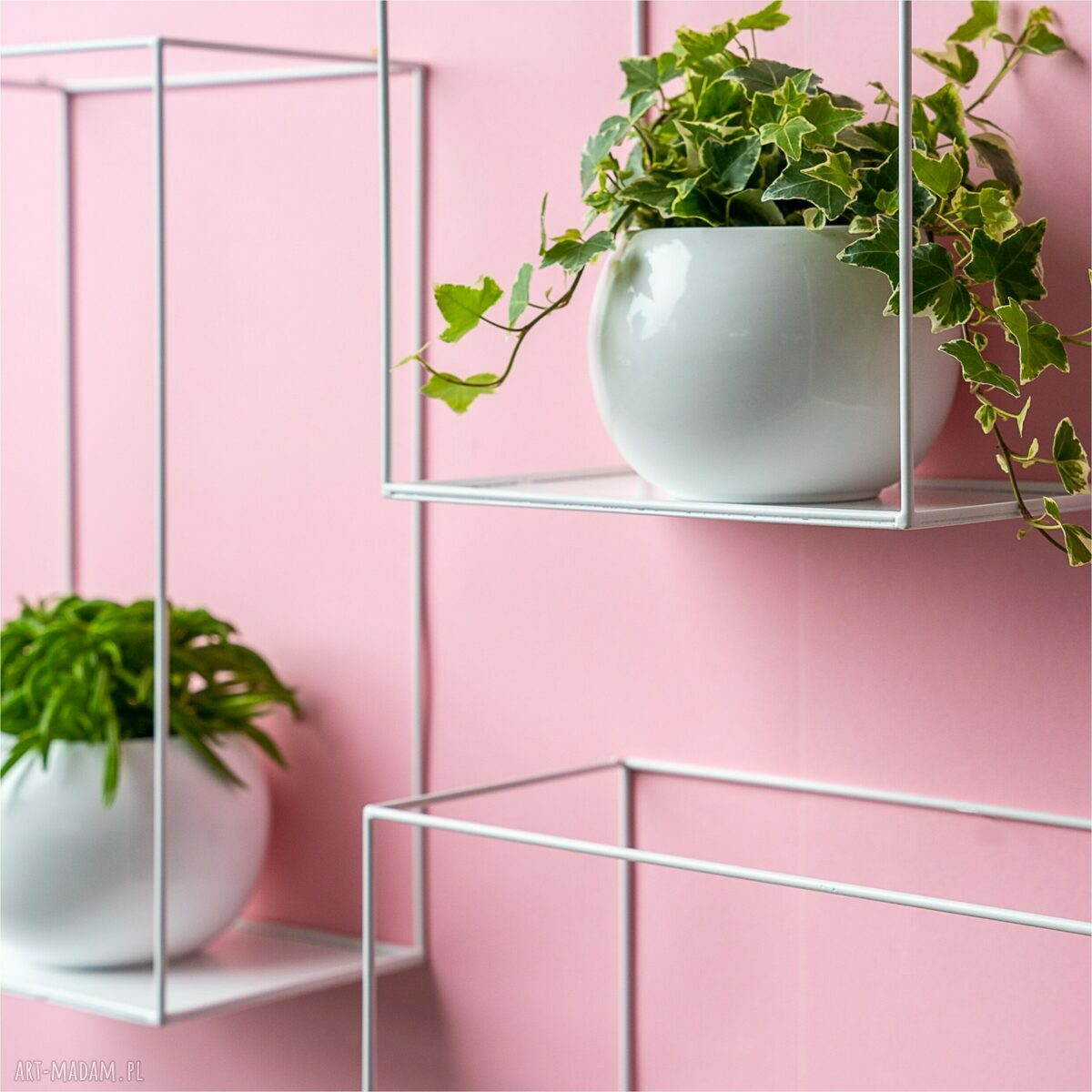 Zestaw 3 metalowych półek-kwietników w stylu loft - biały MODUŁ