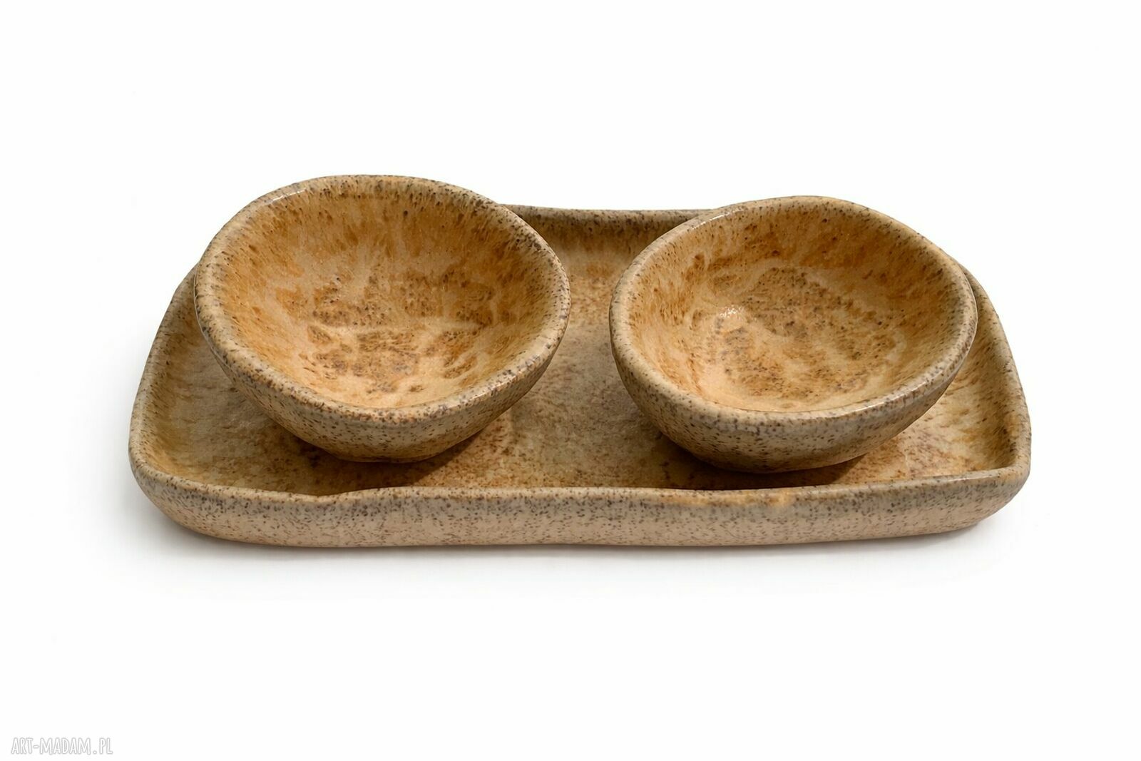 Zestaw miseczek ceramicznych Papataj - brązowa podstawka z 2 miseczkami
