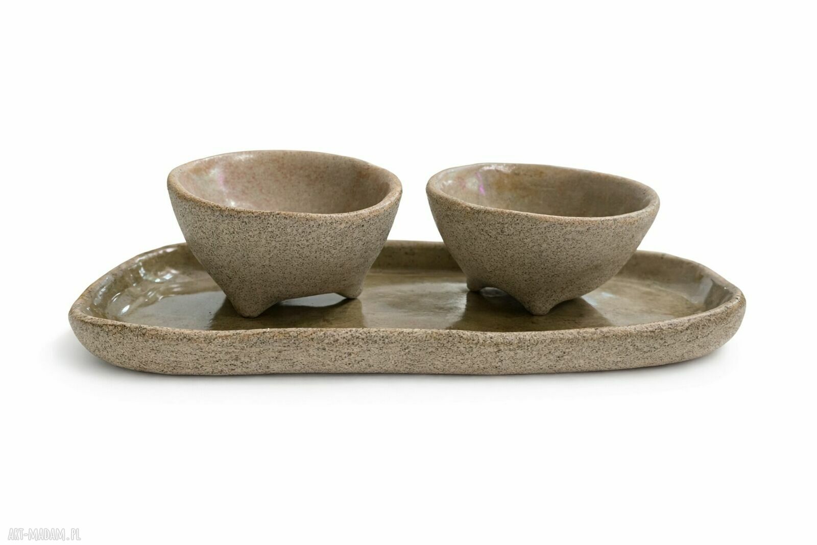 Zestaw miseczek ceramicznych - ręcznie robiona podstawka z dwiema miseczkami