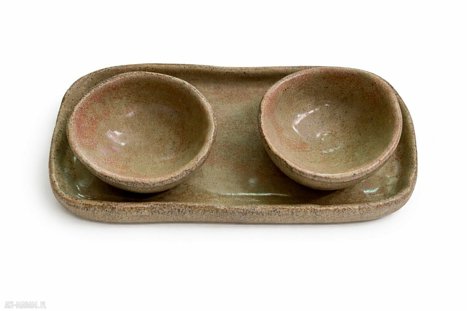 Zestaw miseczek ceramicznych - ręcznie robiona podstawka z dwiema miseczkami
