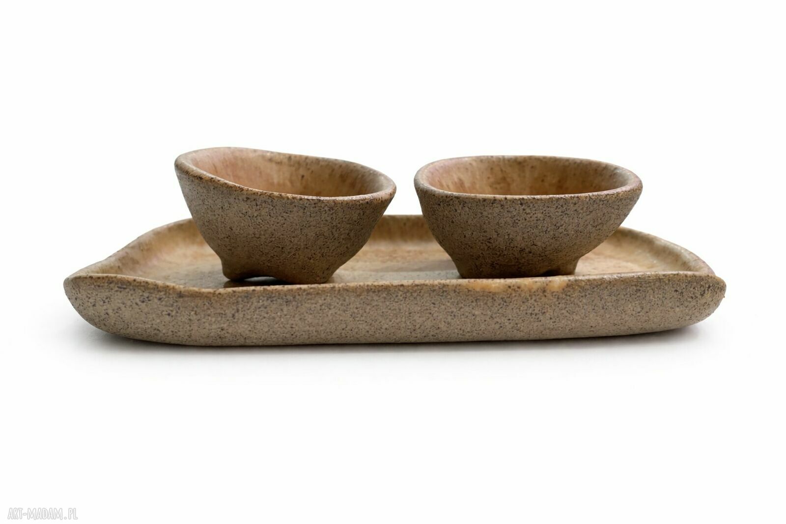 Zestaw miseczek ceramicznych Papataj - brązowa podstawka z 2 miseczkami
