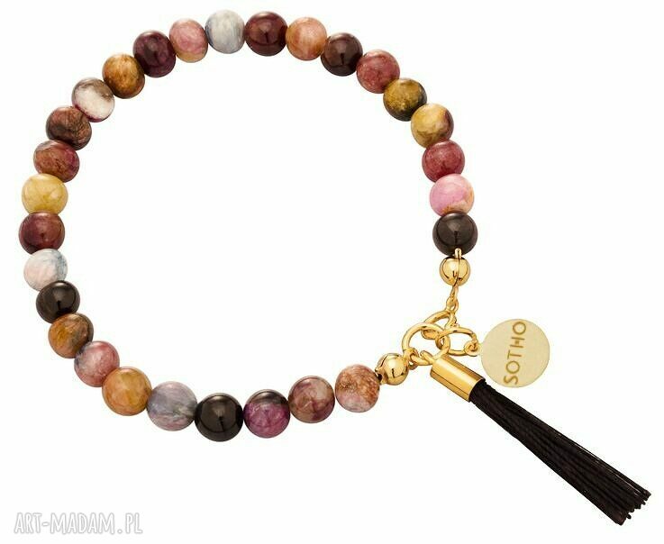 bransoletki: zestaw modowych bransoletek gold & black z turmalinem i chwostem komplet