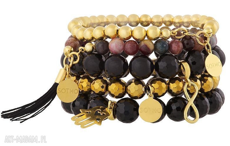 Zestaw modowych bransoletek gold black turmalinem chwostem