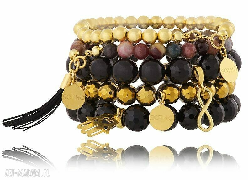 bransoletki: zestaw modowych bransoletek gold & black z turmalinem i chwostem komplet