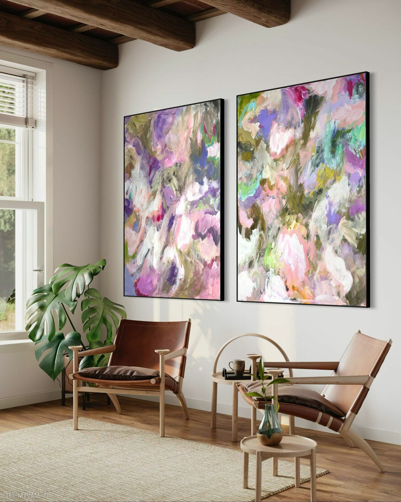Zestaw obrazów 100x70 cm kolorowa abstrakcja - ręcznie malowany akryl
