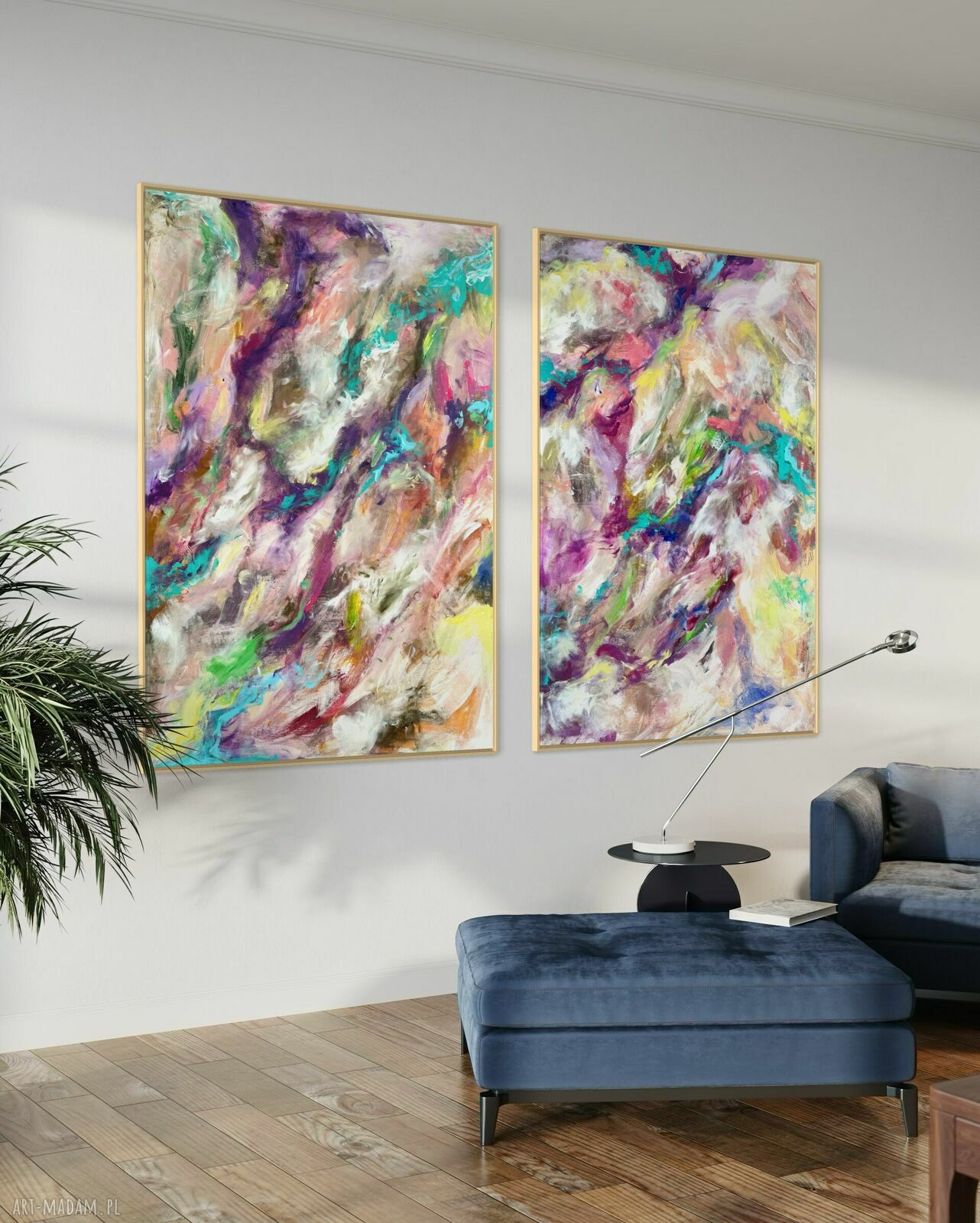 Nowoczesny zestaw obrazów 100x70 cm w odcieniach niebieskiego