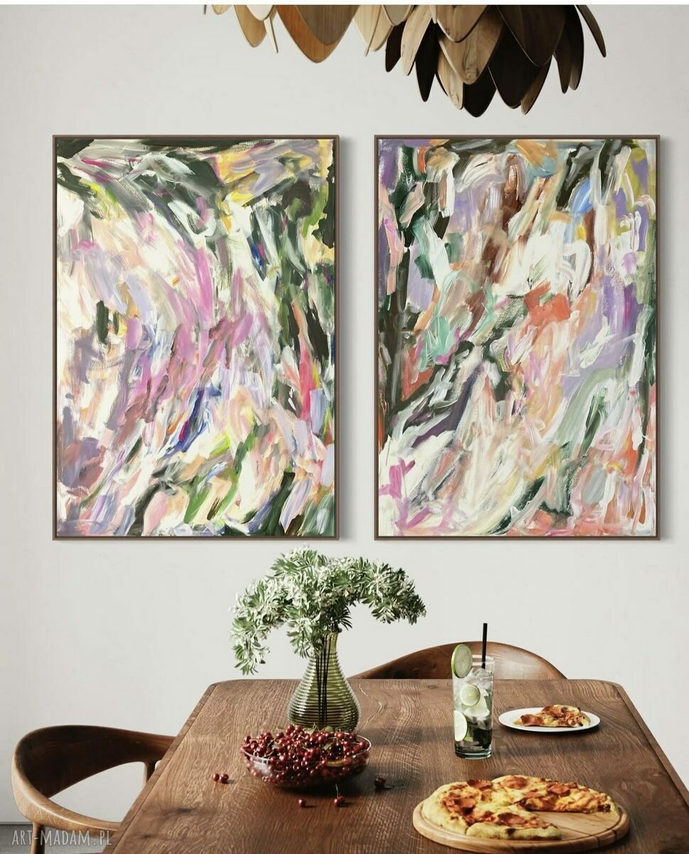 Zestaw obrazów 100x70 cm - nowoczesna abstrakcja kolorowa do salonu