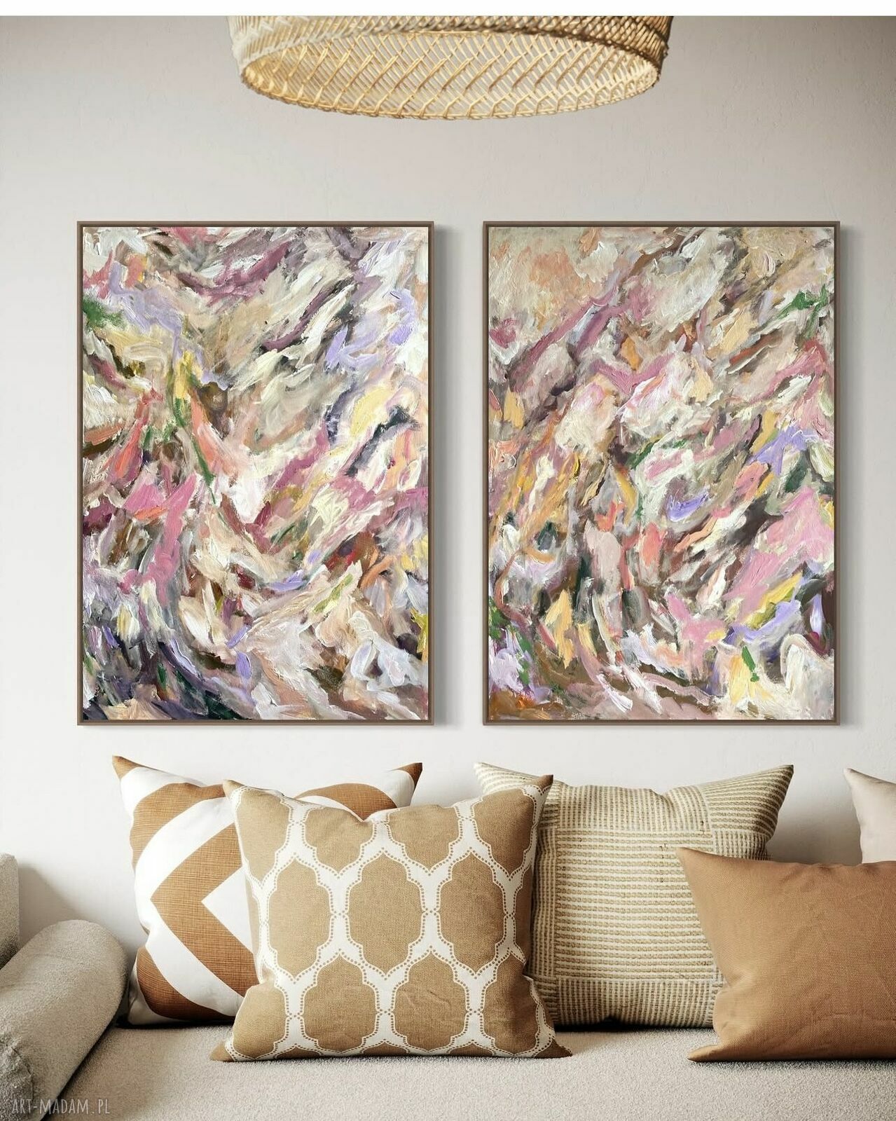 Zestaw 2 obrazów 100x70 cm na płótnie - różowa abstrakcja