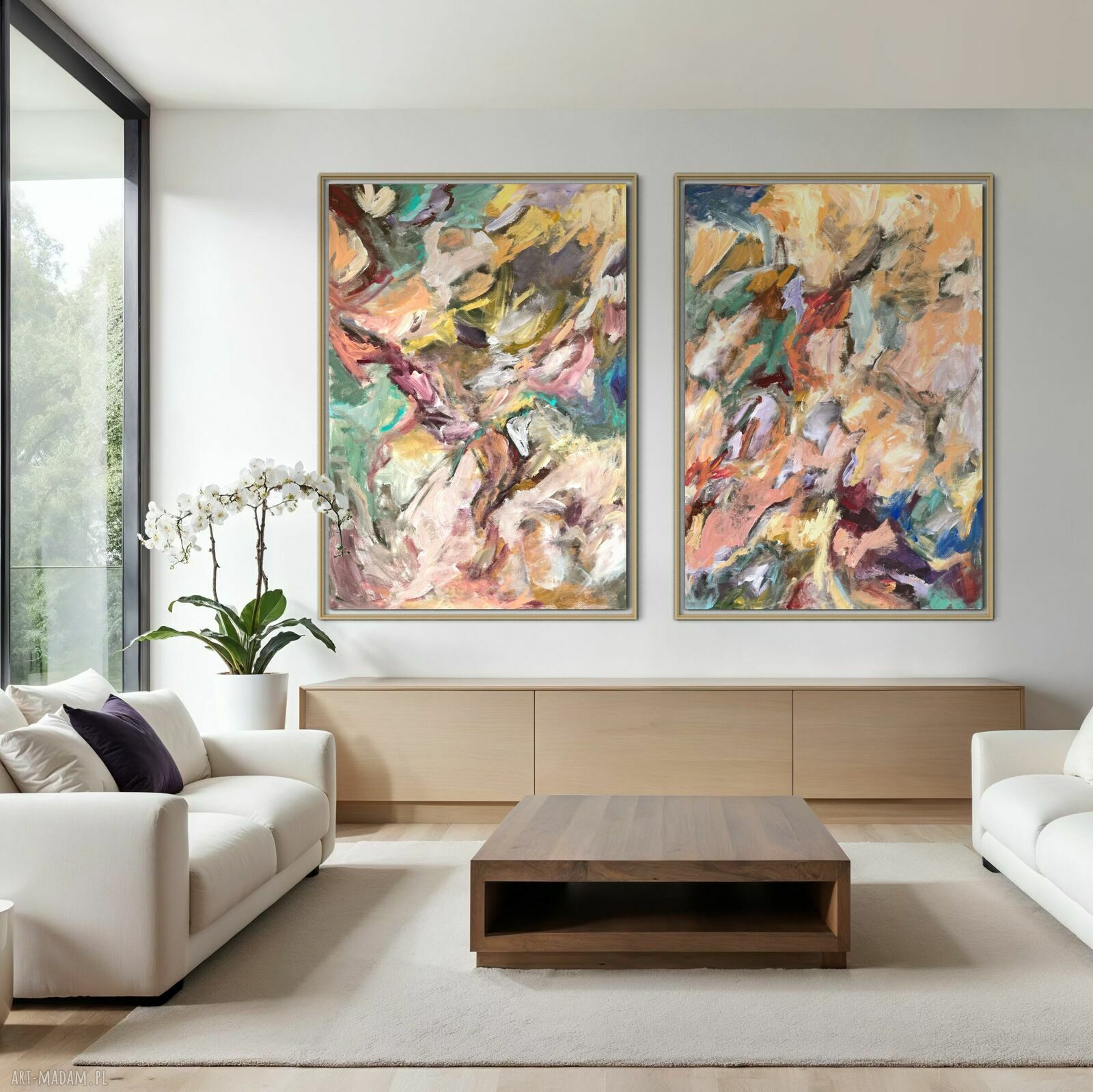 Zestaw 2 obrazów 100x70 cm z nowoczesną abstrakcją