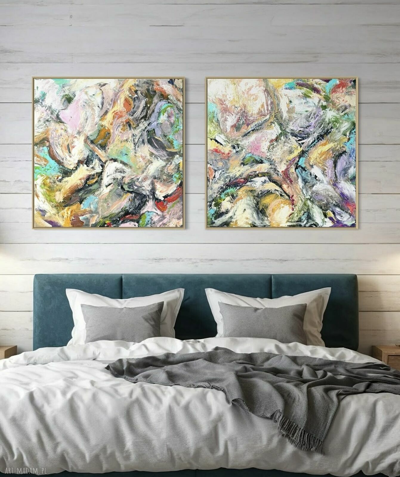 Zestaw dwóch obrazów abstrakcyjnych 80x80 cm - malowane akrylem na płótnie