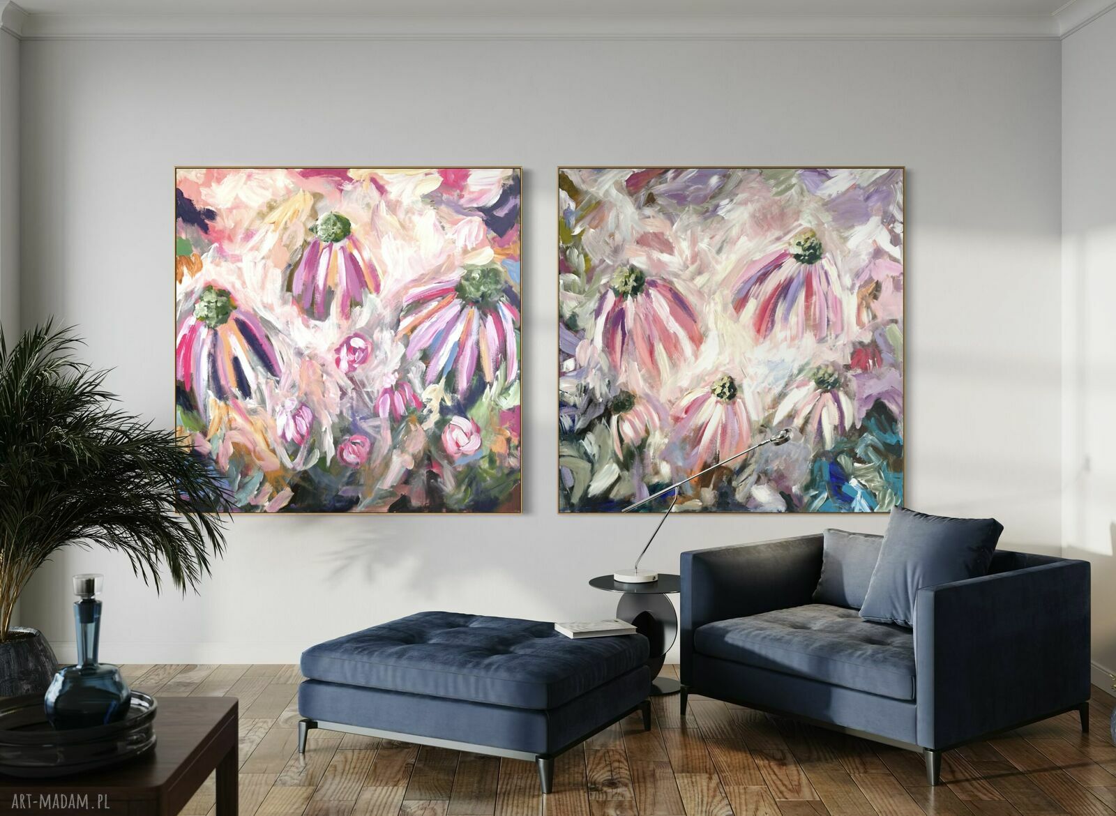 Zestaw dwóch ręcznie malowanych obrazów abstrakcyjnych 100x100 cm