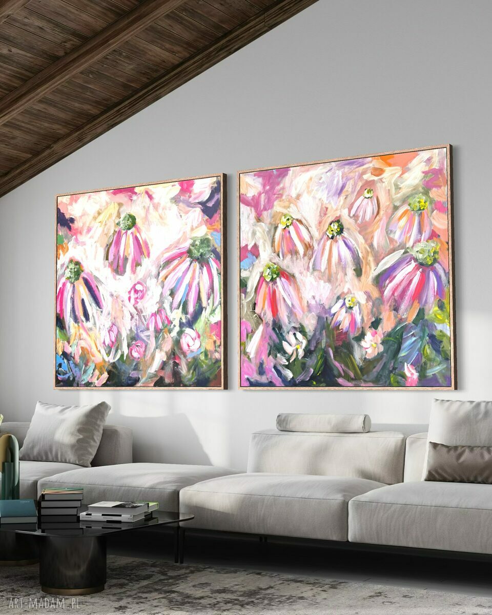 Zestaw kolorowych obrazów 100x100 cm - nowoczesna abstrakcja kwiaty